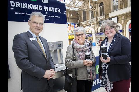 A free drinking water fountain is available at London Charing Cross station.